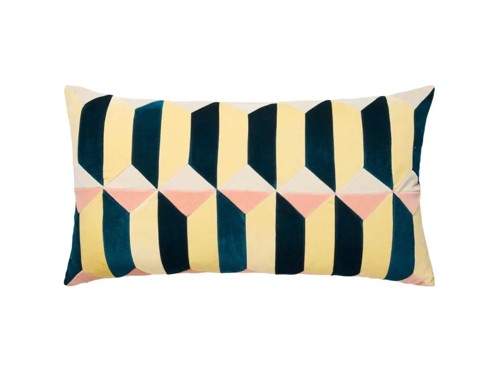 CUSHION VICTORIA 40 X 70 PETROL/PALE YELLOW/DUSTY WHITE/WILD ROSE